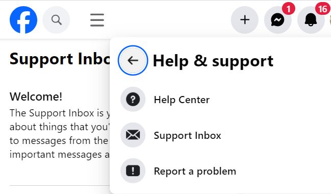 facebook help and support options