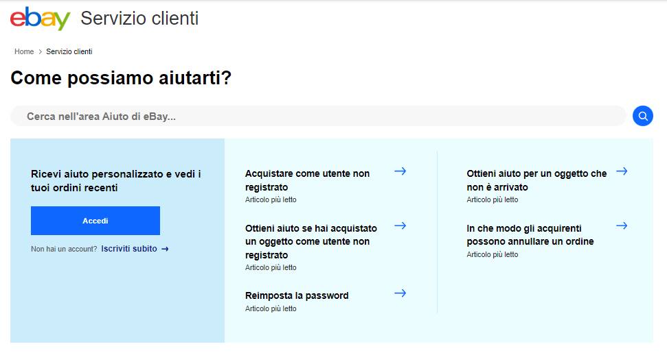 ebay italia servizio clienti